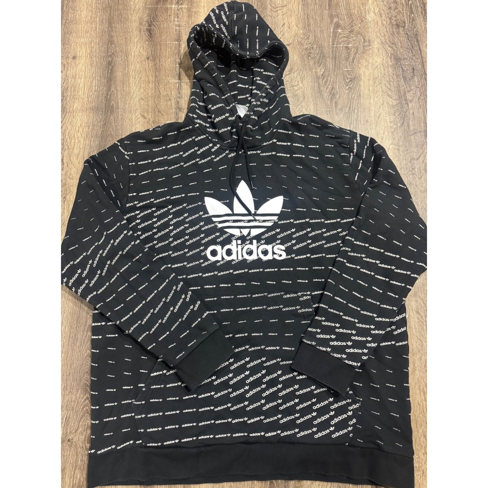 Adidas Originals Mens 2XL Black All Over Print Trefoil Logo Hoodie H13492